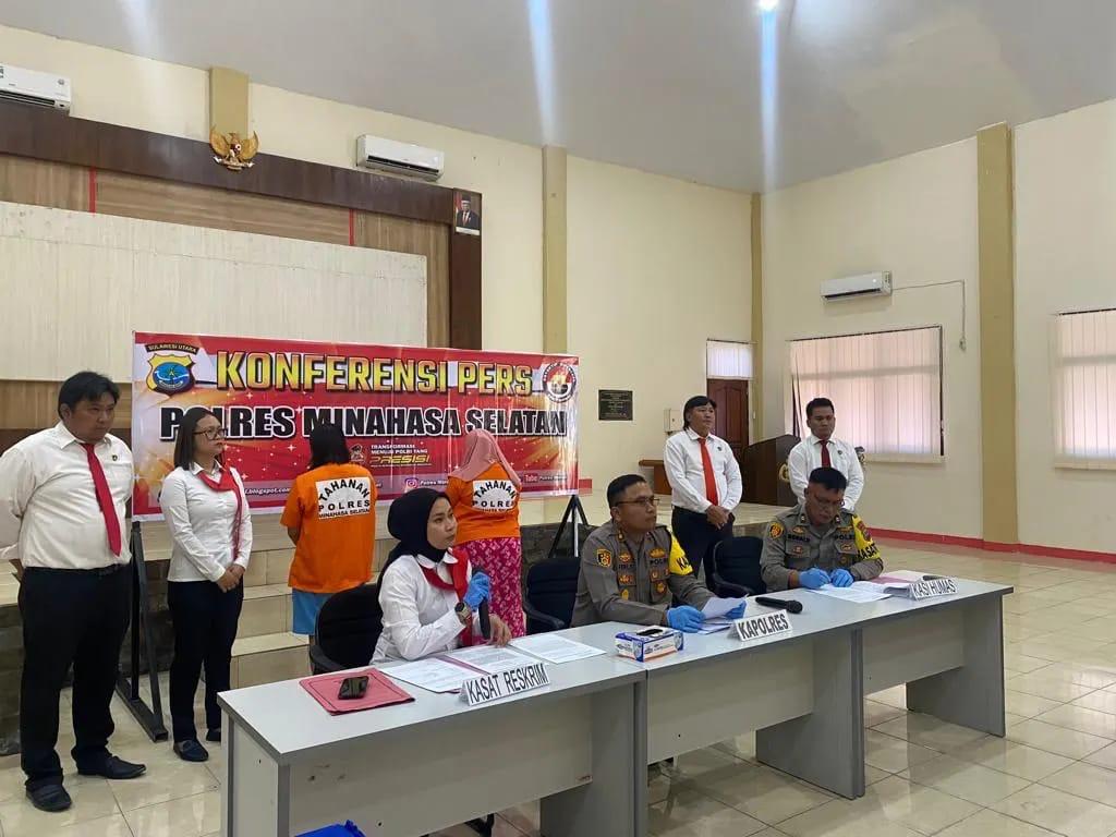 Polres Minahasa Selatan (Minsel) menggelar konferensi pers pengungkapan kasus investasi bodong, Senin (23/10/2023).