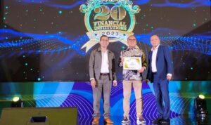 Corporate Secretary Bank SulutGo, Heince J Rumende, pada acara Top 20 Financial Institution 2023 oleh majalah The Finance di Hotel Kempinski Ballroom, Jakarta, Selasa (14/11/2023).