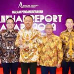 Direktur Utama Jasa Raharja Rivan A.Purwantono yang didampingi oleh Direktur Keuangan Jasa Raharja Bayu Rafisukmawan, Direktur Kepatuhan dan Manajemen Risiko Jasa Raharja Harwan Muldidarmawan, dan Komisaris Independen Jasa Raharja Eko Suwardi.