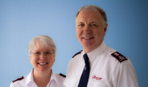 Territorial Secretary for Women’s Ministries and Secretary for Personnel Lieutenant-Colonel Ann Borrett and Chief Secretary Lieutenant-Colonel Richard Borrett talk to The Officer.