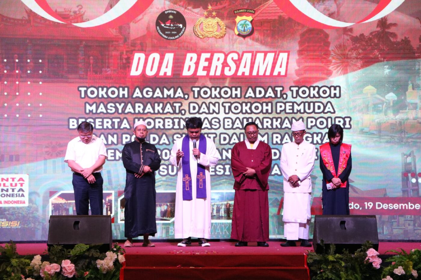 Korbinmas Baharkam Polri dan Polda Sulawesi Utara (Sulut) menggelar kegiatan doa bersama tokoh agama, tokoh adat, tokoh masyarakat, dan tokoh pemuda dalam rangka Pemilu 2024 aman dan damai di Sulut.