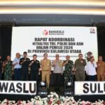 Rapat Koordinasi (Rakor) Netralitas TNI, Polri dan ASN dalam Pemilu 2024 di Sulawesi Utara, Senin (4/12/2023) yang digelar di Sentra Hotel Manado, dihadiri oleh Forkopimda Sulut, Forkopimda Kabupaten/Kota dan Bawaslu Sulawesi Utara