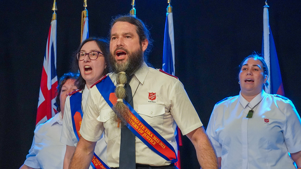 Newly commissioned lieutenants and second year cadets perform the haka