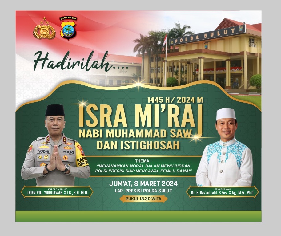 Ustad Das’ad Latif Dihadirkan Polda Sulut dalam Acara Memperingati Isra Mikraj dan Istighosah
