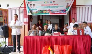 Bupati Minahasa Selatan Franky Donny Wongkar, SH menghadiri kegiatan gerakan pangan murah dalam rangka stabilisasi pasokan dan harga pangan, bertempat di BPU Desa Tumpaan Baru Kecamatan Tumpaaan, Rabu (3/4/ 2024).