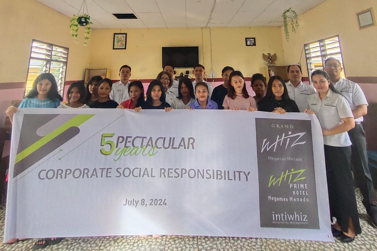 Momen Hari Ulang Tahun ke 5 yang jatuh pada tanggal 7 Juli 2024, Manajemen Grand Whiz Megamas Manado bersama dengan Whiz Prime Hotel Megamas Manado melakukan kunjungan ke rumah Qur’an Abdullah Bin Abbas dan Panti Asuhan Bukit Harapan, Senin (8/7/2024).