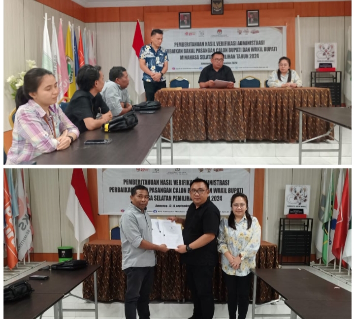 KPU Minahasa Selatan menyatakan tiga pasangan calon (paslon) peserta Pilkada 2024 di Minsel telah memenuhi syarat administrasi pendaftaran.