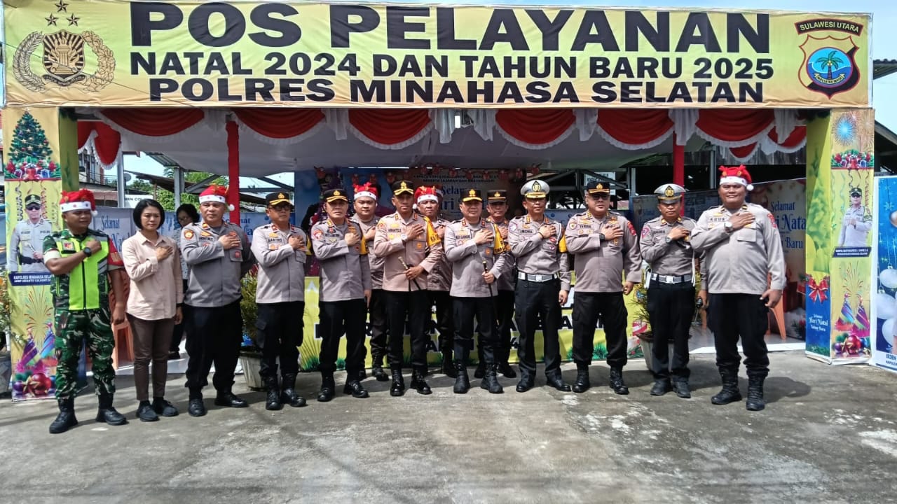 Kapolda Sulawesi Utara (Sulut) Irjen Pol Roycke Harry Langie, S.I.K., M.H.; mengadakan pengecekan Pos Pengamanan dan Pos Pelayanan Ops Lilin Samrat 2024 di wilayah Polres Minsel, Sabtu (21/12/2024).