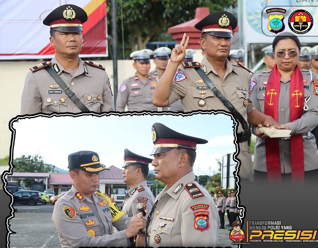 Kapolres Minahasa, AKBP S. Sophian, S.I.K., M.H., memimpin upacara serah terima jabatan Kasat Lantas dari AKP Nicky Pondalos, S.I.K. kepada IPTU Repy Samel di Lapangan Polres Minahasa, Jumat (11/1/2025).