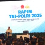 Presiden Prabowo Subianto menghadiri Rapat Pimpinan (Rapim) TNI-Polri yang digelar di The Tribrata, Kebayoran Baru, Jakarta Selatan, Kamis (30/1/2025).