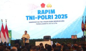 Presiden Prabowo Subianto menghadiri Rapat Pimpinan (Rapim) TNI-Polri yang digelar di The Tribrata, Kebayoran Baru, Jakarta Selatan, Kamis (30/1/2025).