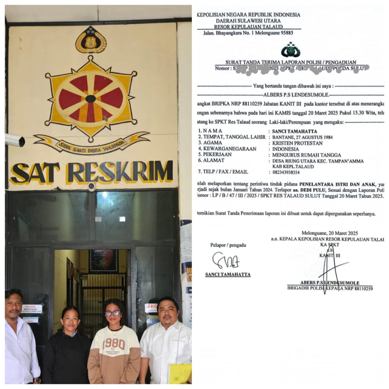 Kepala Desa Desa Riung Utara Kecamatan Tampan' Amma, Kabupaten Kepulauan Talaud inisial DP Alias Ded dipolisikan sang Istri yang dinikahi secara resmi.