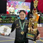 Personel  Polres Lamongan, Bripda Sholeh Maulana meraih medali emas di Kejuaraan Terbuka Pencak Silat Pangdivif 2 Cup 2025 TNI/Polri dan Umum.