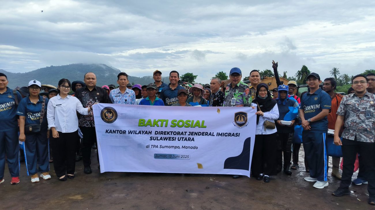 Kantor Wilayah Direktorat Jenderal Imigrasi Sulawesi Utara (Kanwil Ditjenim Sulut) melaksanakan kegiatan bakti sosial bertajuk “Berbagi Kasih, Menguatkan Negeri” di TPA Sumompo, Manado, Jumat  13 Juni 2025 .