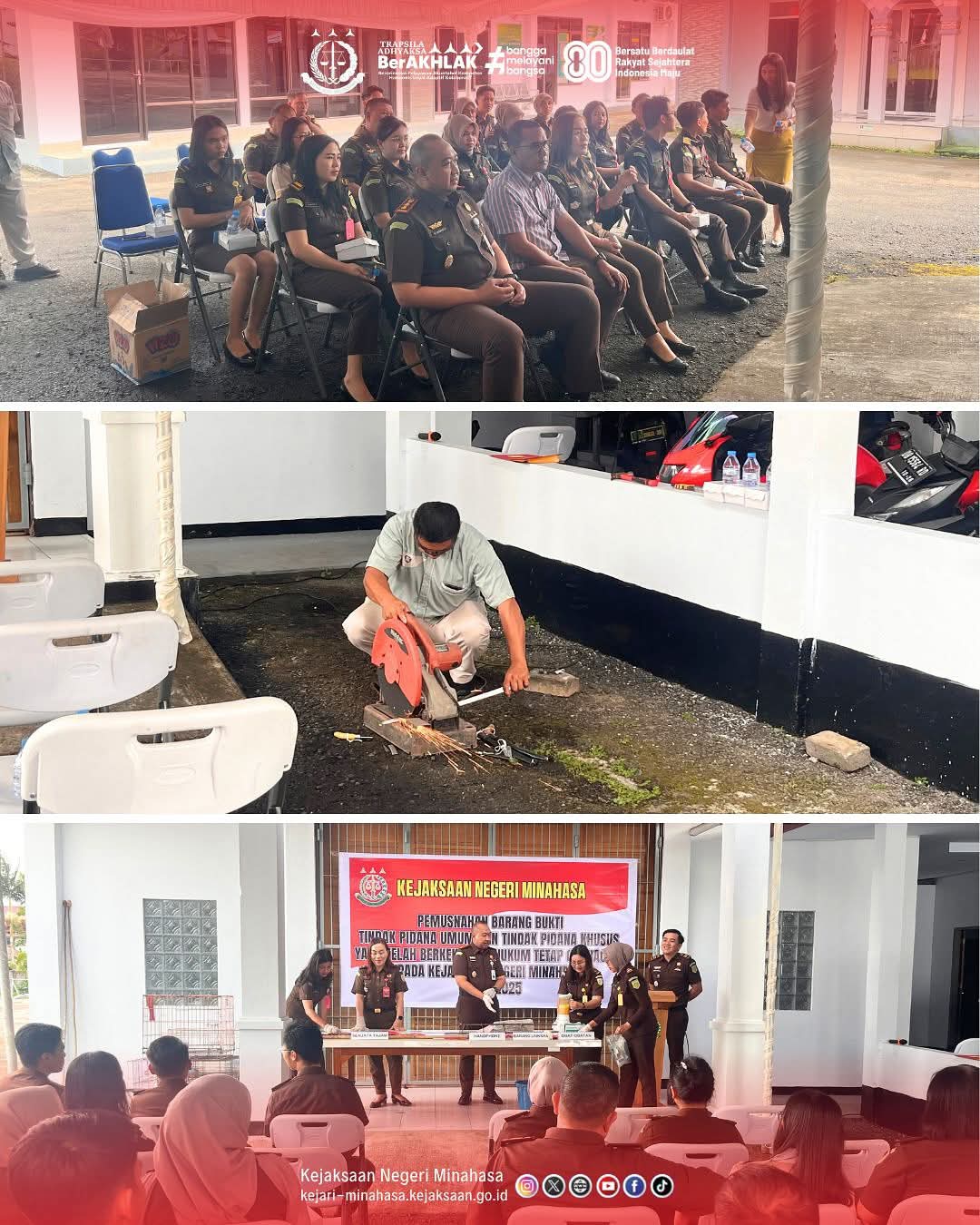 FB_IMG_1754379422726 Kejaksaan Negeri Minahasa melaksanakan kegiatan pemusnahan barang bukti tindak pidana umum dan tindak pidana khusus yang telah berkekuatan hukum tetap (inkracht) tahun 2025.