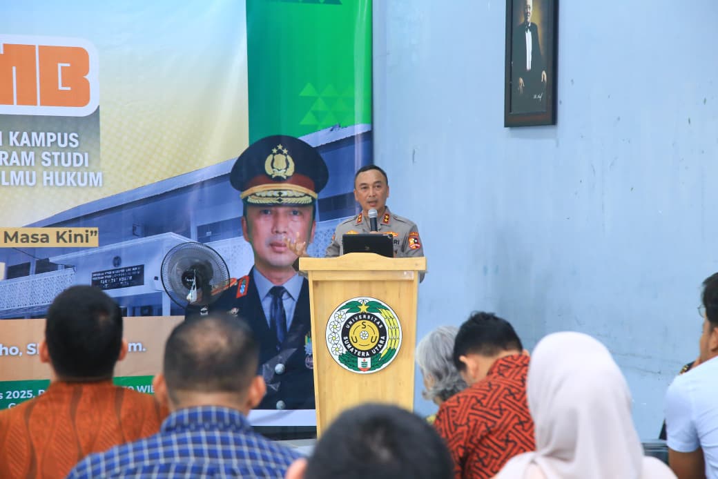 Kadivhumas Polri Irjen Pol. Sandi Nugroho mengisi materi dalam kuliah umum di Fakultas Hukum Universitas Sumatera Utara (USU).