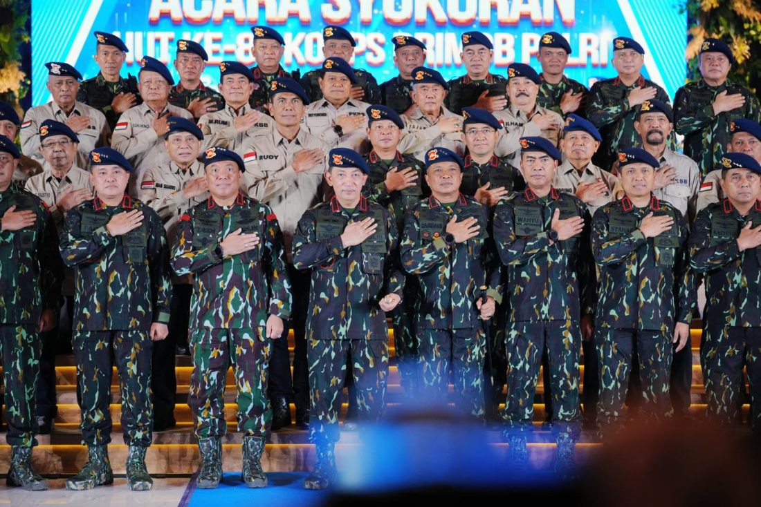 Kapolri pada acara Syukuran HUT ke-80 Korps Brimob Polri yang digelar di Gedung Satya Haprabu, Korbrimob Polri, Depok, Jumat (14/11/2025).