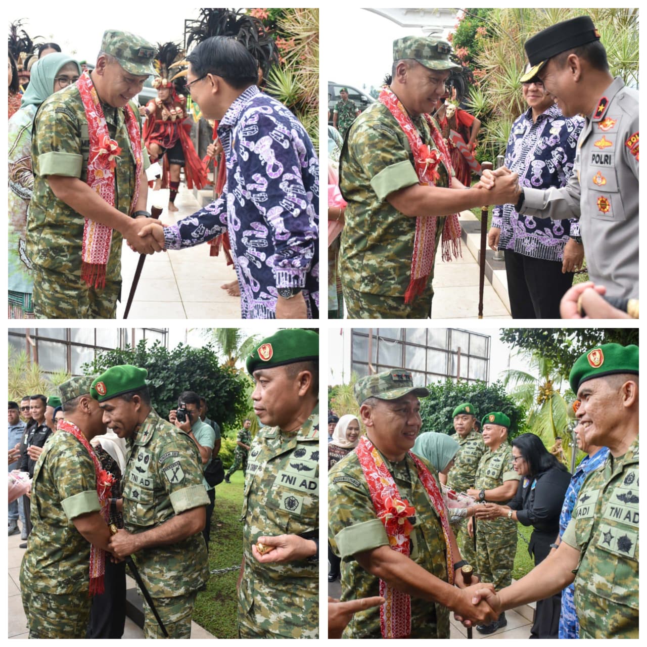 Kodam XIII/Merdeka bersama Forkopimda Sulawesi Utara menyambut kedatangan Pangdam XIII/Merdeka yang baru, Mayjen TNI Mirza Agus, S.I.P., beserta istri Ny. Lely Mirza Agus, setibanya di VIP Room Bandara Sam Ratulangi Manado, Jumat (12/12/2025).