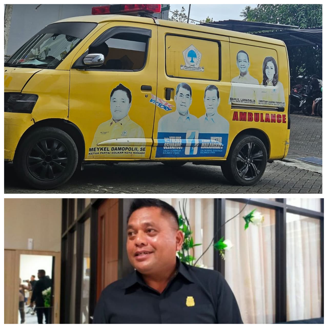 Nilai kepedulian sosial kembali ditunjukkan Wakil Ketua DPRD Kota Manado Meykel Damopolii yang dengan tulus membantu warga Kepulauan Talaud yang tengah berduka, Jumat (27/3/2026). (Foto Grid Wakil Ketua DPRD Kota Manado Meykel Damopolii dan ambulance)(