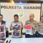 Kapolresta Manado, Kombes Pol Irham Halid (Kedua dari kanan), memimpin konferensi pers yang digelar pada Jumat (24/4/2026).
 didampingi Kasat Lantas AKP Angelico Timotius Sulu serta Kasi Humas Iptu Agus Haryono.