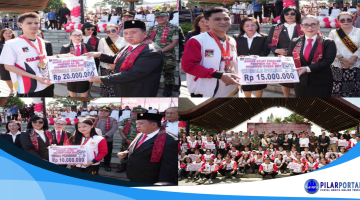 Bupati Minahasa Dr. Robby Dondokambey, SSi, MAP dan Wakil Bupati Vanda Sarundajang, SS menyerahkan Bonus kepada para Atlit Peraih Medali dan para Pelatih serta Pelatih Berprestasi dalam ajang Pekan Olahraga Provinsi (PORPROV) XII Sulawesi Utara 2025