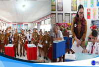 Bupati Minahasa Dr. Robby Dondokambey, S.Si., MAP, dan Wakil Bupati Minahasa Vanda Sarundajang, SS, membuka pelaksanaan Ujian Sumatif Akhir Jenjang (USAJ) tingkat SD dan SMP Tahun 2026, Senin (4/5/2026),