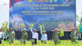 Kepala Staf Angkatan Darat Maruli Simanjuntak menghadiri kegiatan Panen Raya Kedelai di Desa Ngudikan, Kecamatan Wilangan, Kabupaten Nganjuk, Kamis (14/5/2026).