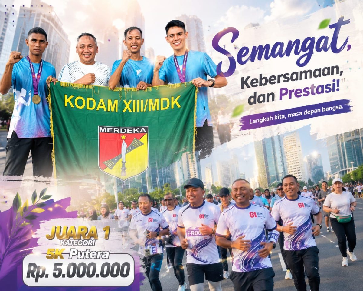 Atlet Kodam XIII/Merdeka kembali menorehkan prestasi membanggakan pada ajang Fun Run Lemhannas RI 2026 yang digelar di depan Kantor Lemhannas RI, Jakarta Pusat.