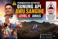 Robby Madellu menyampaikan klarifikasi dan permohonan maaf terkait unggahan di media sosial Facebook yang sempat menimbulkan keresahan masyarakat soal aktivitas Gunung Api Awu Sangihe.dan unggahan tersebut dibuat menggunakan aplikasi Artificial Intelligence (AI) dan ChatGPT untuk tujuan edukasi apabila terjadi peningkatan status Gunung Awu ke Level IV atau Awas. (Kolase Foto:Pilar/Yudi)