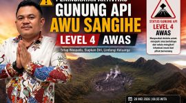 Robby Madellu menyampaikan klarifikasi dan permohonan maaf terkait unggahan di media sosial Facebook yang sempat menimbulkan keresahan masyarakat soal aktivitas Gunung Api Awu Sangihe.dan unggahan tersebut dibuat menggunakan aplikasi Artificial Intelligence (AI) dan ChatGPT untuk tujuan edukasi apabila terjadi peningkatan status Gunung Awu ke Level IV atau Awas. (Kolase Foto:Pilar/Yudi)