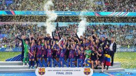 Barcelona kembali menunjukkan dominasinya di sepak bola wanita Eropa usai menaklukkan Lyon dengan skor telak 4-0 pada final Liga Champions Wanita 2026 di Oslo, Sabtu (23/5/2026).