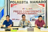 Kapolresta Manado Kombes Pol Irham Halid dalam konferensi pers yang didampingi Kasat Resnarkoba Kompol Hilman Muthalib dan Kasi Humas Iptu Agus Haryono, Selasa 2/6/2026. (Foto: Humas Polresta Manado)