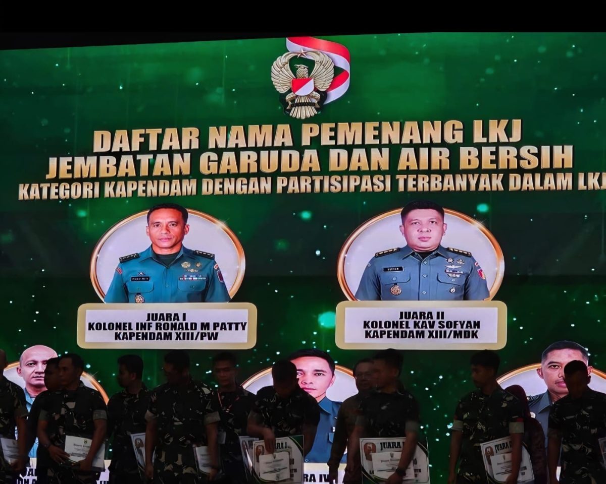 Kepala Penerangan Kodam XIII/Merdeka Kolonel Kav Sofyan berhasil mengukir prestasi di tingkat nasional dengan meraih Juara II pada Lomba Karya Jurnalistik Jembatan Garuda dan Program TNI AD Manunggal Air Tahun Anggaran 2026.