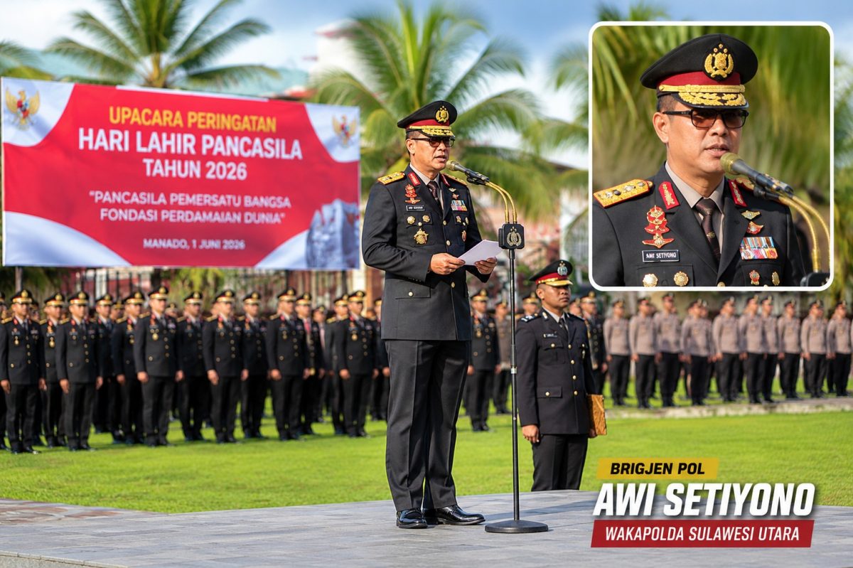 Wakapolda Sulut Brigjen Pol Awi Setiyono memimpin Upacara Peringatan Hari Lahir Pancasila Tahun 2026 di Lapangan Presisi Polda Sulut, Senin (1/6/2026).