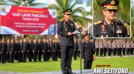Wakapolda Sulut Brigjen Pol Awi Setiyono memimpin Upacara Peringatan Hari Lahir Pancasila Tahun 2026 di Lapangan Presisi Polda Sulut, Senin (1/6/2026).