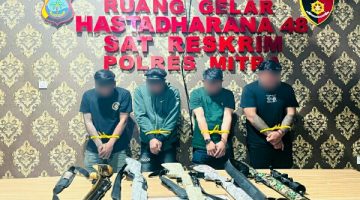 Polres Minahasa Tenggara (Mitra) mengamankan empat pria yang sempat membuat resah masyarakat setelah mengunggah foto memegang senjata angin rakitan disertai kalimat bernada ancaman di media sosial.
