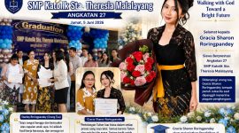 Suasana haru dan penuh sukacita mewarnai pelaksanaan Graduation Angkatan ke-27 SMP Katolik St. Theresia Malalayang yang digelar di kompleks sekolah, Jumat (5/6/2026).