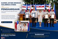 Kepala Kantor Wilayah Direktorat Jenderal Imigrasi Sulawesi Utara, Ramdhani, bersama jajaran menghadiri Upacara Pengibaran Bendera dalam rangka Hari Kemerdekaan Republik Filipina ke-128 yang diselenggarakan Konsulat Jenderal Republik Filipina di Manado, Kamis (11/6/2026). (kolase foto)