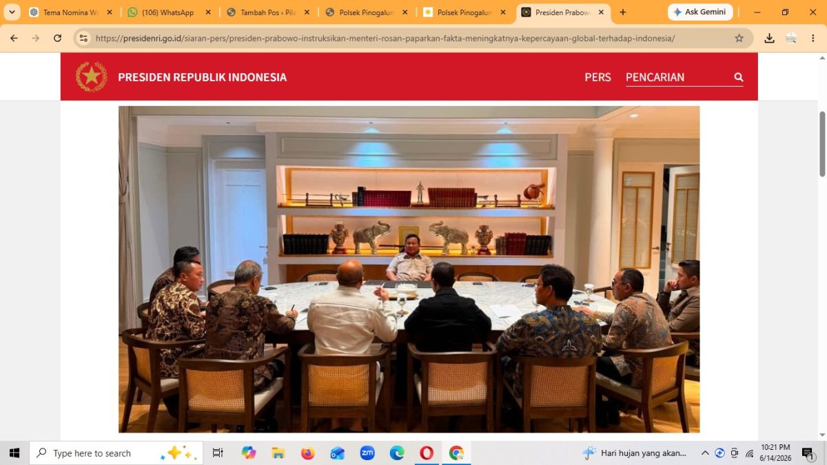 Presiden Prabowo  Subianto memanggil sejumlah anggota Kabinet Merah Putih ke kediamannya di Kertanegara, Jakarta, pada Minggu, 14 Juni 2026. Foto: BPMI Setpres/Istimewa