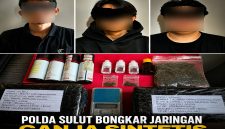 Ditresnarkoba Polda Sulut berhasil mengungkap jaringan peredaran narkotika jenis Pinaca MDMB-4EN atau ganja sintetis yang diedarkan melalui cairan liquid vape.(Kolase Foto Tersangka dan Barang Bukti)