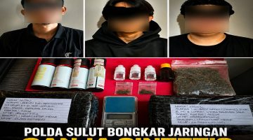 Ditresnarkoba Polda Sulut berhasil mengungkap jaringan peredaran narkotika jenis Pinaca MDMB-4EN atau ganja sintetis yang diedarkan melalui cairan liquid vape.(Kolase Foto Tersangka dan Barang Bukti)