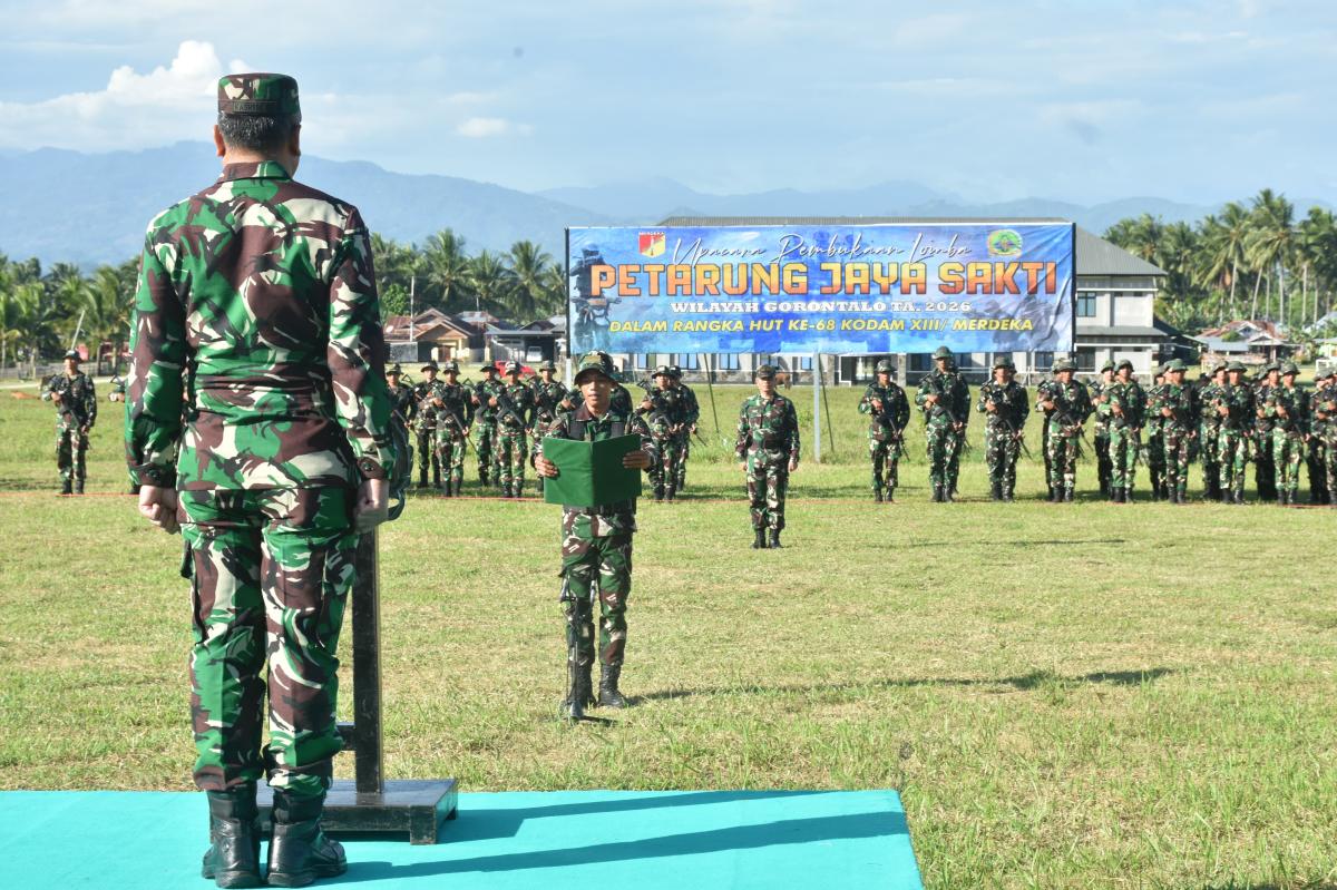 Korem 133/Nani Wartabone menggelar Lomba Petarung Jaya Sakti tingkat Wilayah Gorontalo Tahun Anggaran 2026 dalam rangka menyambut HUT ke-68 Kodam XIII/Merdeka.