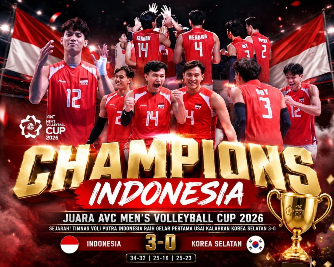 Timnas Voli Putra Indonesia menorehkan sejarah baru setelah sukses menjuarai AVC Men's Volleyball Cup 2026.