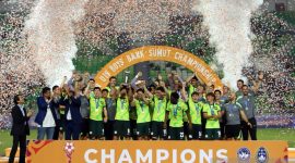 Australia U-19 berhasil meraih gelar juara Piala AFF U-19 2026 setelah mengalahkan Thailand U-19 dengan skor 2-0 pada partai final yang berlangsung di Stadion Utama Sumatra Utara, Deli Serdang, Sabtu (13/6/2026) malam. (Foto Antara)