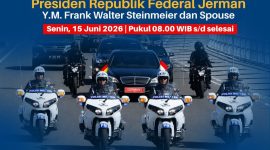 Polda Metro Jaya mengerahkan 585 personel gabungan untuk mengamankan kunjungan kenegaraan Presiden Republik Federal Jerman, Frank-Walter Steinmeier, beserta Ibu Negara di Jakarta, Senin (15/6/2026).