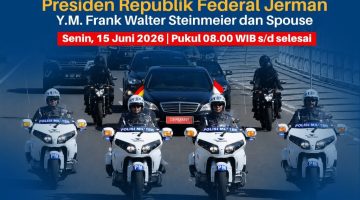 Polda Metro Jaya mengerahkan 585 personel gabungan untuk mengamankan kunjungan kenegaraan Presiden Republik Federal Jerman, Frank-Walter Steinmeier, beserta Ibu Negara di Jakarta, Senin (15/6/2026).