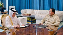 Presiden Prabowo Subianto menerima kunjungan kehormatan Menteri Negara Urusan Luar Negeri Qatar, Sultan bin Saad Al-Muraikhi, di Istana Merdeka, Jakarta, pada Senin, 15 Juni 2026. Foto: BPMI Setpres/Laily Rachev