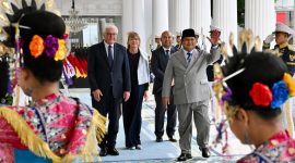Presiden Prabowo Subianto menggelar jamuan santap siang kenegaraan sebagai bagian dari rangkaian kunjungan kenegaraan Presiden Republik Federal Jerman, Frank-Walter Steinmeier beserta Ibu Elke Büdenbender di Istana Negara, Jakarta, pada Senin, 15 Juni 2026. Foto: BPMI Setpres/Cahyo