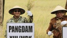 Pangdam XIII/Merdeka Mayjen TNI Mirza Agus, S.I.P., menghadiri Panen Raya Padi Serentak Program Ketahanan Pangan TNI di Desa Tapadaka Timur, Kecamatan Dumoga, Kabupaten Bolaang Mongondow, Selasa (14/7/2026).