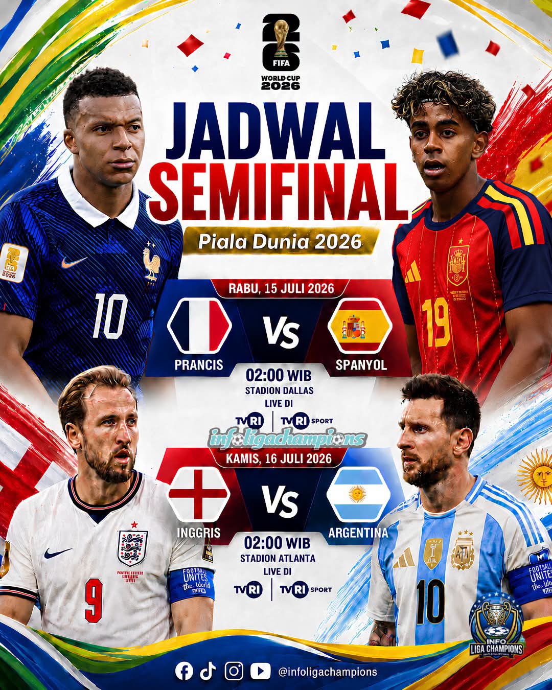Piala Dunia 2026 memasuki babak semifinal dengan menyisakan empat tim terbaik yang masih berpeluang meraih gelar juara dunia.